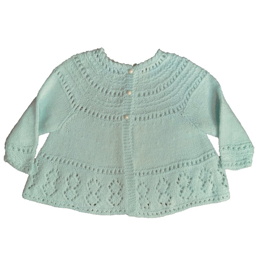 Seafoam Green Hand Knit Baby Cardigan Sweater